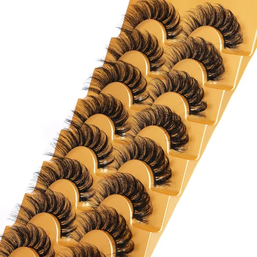 Miniatura 7 de Focipeysa Pestañas postizas de visón esponjosas con rizos en D, tiras de pestañas naturales, aspecto de extensiones, 17mm, pestañas de ojo de gato