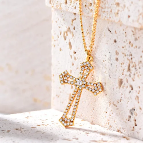 Miniatura 137 de Fettero - Collar con dije de cruz de fe, chapado en oro de 14 K, cadena fina, minimalista, simple, pequeña, para oración, regalo de joyería religiosa