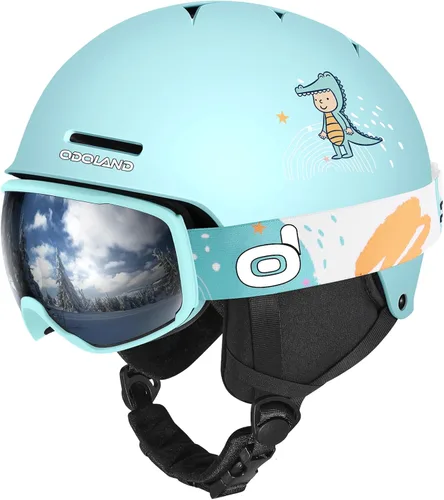 Miniatura 12 de Odoland Casco de esquí para niños, casco de nieve con gafas de esquí para niños y niñas, a prueba de golpes, resistente al viento, cascos deportivos