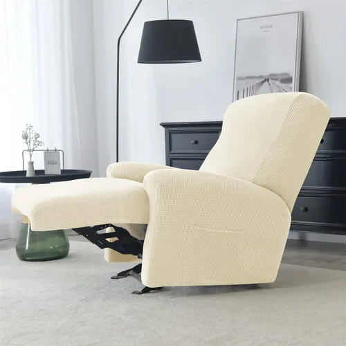 Miniatura 3 de Funda elástica de jacquard para silla reclinable, funda de sofá de poliéster de 4 piezas con bolsillo lateral, lavable a máquina