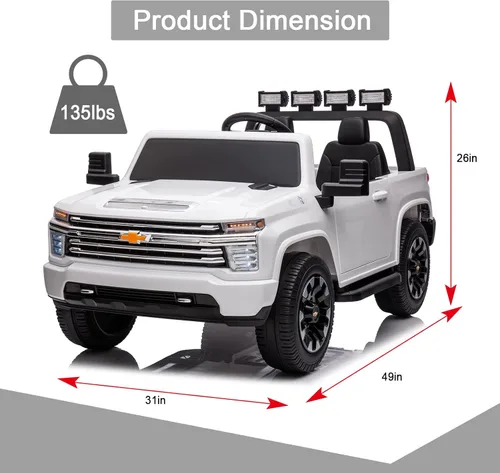 Miniatura 5 de Auto de paseo para niños grandes de 24 V y 4 WD, funciona con batería, con licencia Chevrolet Silverado HD, UTV camión, al aire libre, hierba, Blanco