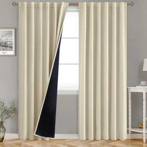 Miniatura 66 de BGment Cortinas 100% opacas beige de 63 pulgadas de largo con forro aislante térmico, bolsillo para varilla y lengüeta trasera de doble capa