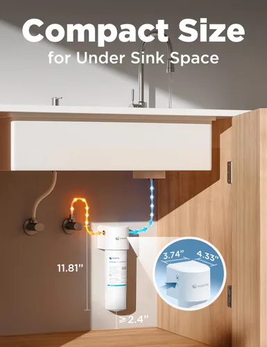 Miniatura 3 de NOVETE Filtro de agua para debajo del fregadero, 3 años, 30000 galones, reduce el 99.5% de cloro, PFAS, mal sabor, NSF/ANSI 42/372, sistema de Blanco