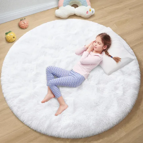 Miniatura 171 de EVOIONOS - Alfombra redonda gris para dormitorio, 5x5 pies; alfombras circulares suaves y esponjosas para sala de estar, alfombras de felpa peludas
