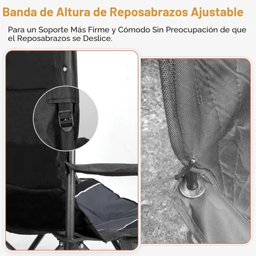 Miniatura 6 de Romswi Sillas de Camping de Gran Tamaño, Soporte Resistente de 227 KG, Sillas Deportivas con Respaldo y Brazos Acolchados, Soporte para Tazas y Negro