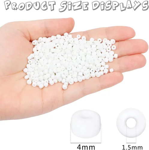 Miniatura 2 de 1300 cuentas de semillas de vidrio a granel, cuentas de poni opacas 6/0 de 0.157 pulgadas para fabricación de joyas (blanco)