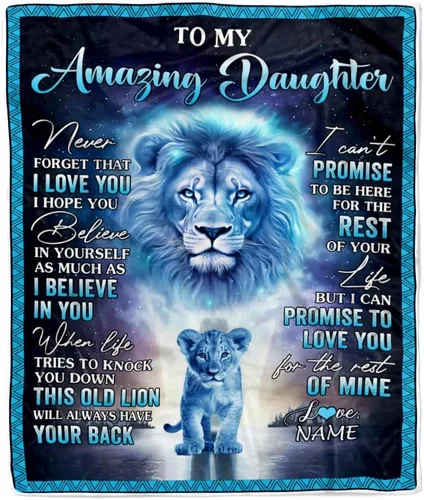 Manta personalizada con texto en inglés «To My Amazing Daughter from Mom Dad Lion Never Forget I Love You Daughter», manta de forro polar