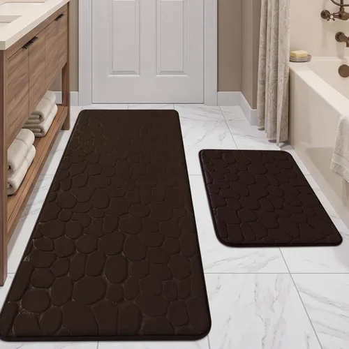 Miniatura 27 de YIHOUSE Juego de 2 tapetes de baño de espuma viscoelástica, antideslizantes, absorbentes de agua, lavables, para fregadero, inodoro y suelo Negro