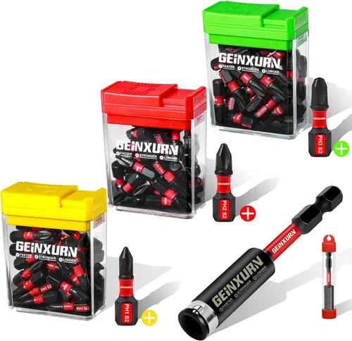 Miniatura 15 de Geinxurn Juego de Puntas de Destornillador de Impacto #2 Phillips, 43 piezas Brocas Magnéticas PH2 (1" y 2") S2 de Acero con Caja de Almacenamiento