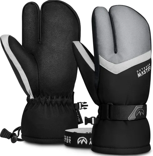 OutdoorMaster Guantes de esquí para hombres y mujeres, guantes de nieve de 3 dedos, guantes de snowboard con pantalla táctil completa, guantes de