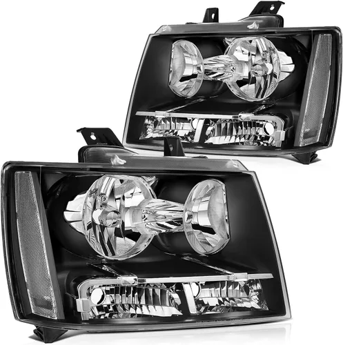 Miniatura 35 de Conjunto de faros delanteros para Chevy Avalanche 1500 2003-2006 para Avalanche 2500 03-06 para 1500 Classic 2007 carcasa negra reflector ámbar
