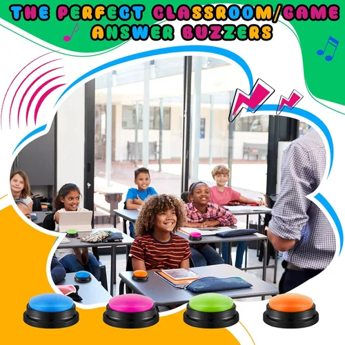 Miniatura 3 de Honoson 8 Piezas Botones de Respuesta Grabables Timbres para Juegos de Trivia Espectáculos Timbres de Grabación Botones Regalos para Regreso a