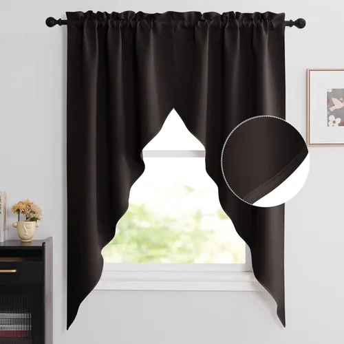 Miniatura 63 de NICETOWN Home Fashion - Cortinas de cocina con bolsillo para poste, cenefa festoneada a medida, cenefa festoneada sólida para ventana de Marrón