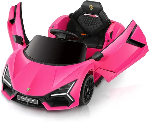 ELEMARA Lamborghini con licencia Auto de Paseo con puerta de tijera, coche eléctrico para niños con control remoto, coche de 12 V para niños con Rosa