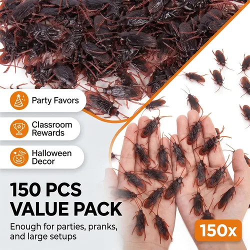 Miniatura 2 de LovesTown 150 unidades de cucarachas falsas, juguetes de broma de Halloween de plástico, decoración para fiesta en casa, trucos divertidos