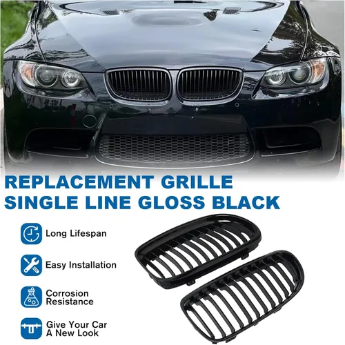 Miniatura 4 de Parrilla E90 – Rejilla negra de riñón individual compatible con BMW serie 3 E90 2009-2011 323i 328i 328xi 335d 335i 335xi Sedan LCI, E91 328i 328xi