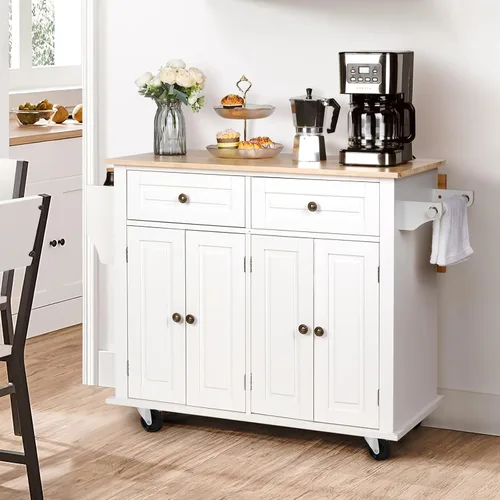 Miniatura 8 de VOWNER Isla de cocina de 43 pulgadas de ancho con hoja caída, isla de cocina rodante con cajones, isla portátil con almacenamiento, carrito de Blanco