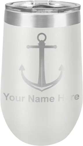Miniatura 13 de LaserGram Vaso de vino de acero inoxidable de doble pared, ancla de barco, grabado personalizado incluido (negro)