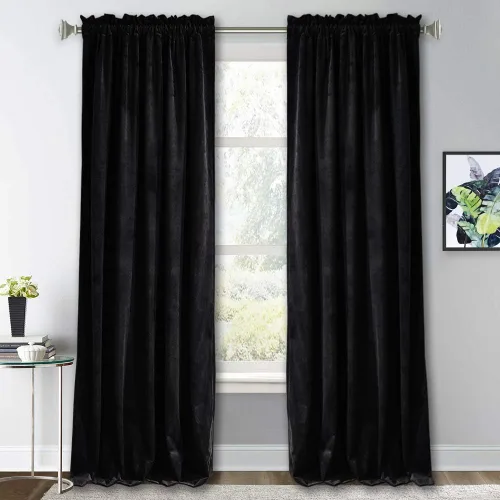RYB Home Cortinas de terciopelo negro para sala de estar, paneles de cortina opacas suaves para ventana, aislamiento térmico, telón de fondo de lujo