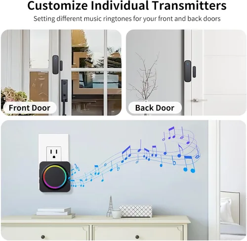 Miniatura 3 de Timbre de puerta, timbres de puerta cuando la puerta se abre, sensor de puerta con alarma de puerta abierta y alcance de 600 pies, 32 timbres, 5