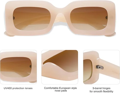Miniatura 3 de SOJOS Retro 90s Nude Rectangle Sunglasses Womens Mens Trendy Chunky Glasses