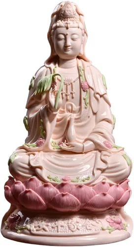Estatua de Guan Yin en Lotus – Estatua budista rosa de Kuanyin/Budismo – Los mejores regalos chinos de Feng Shui (11 pulgadas)