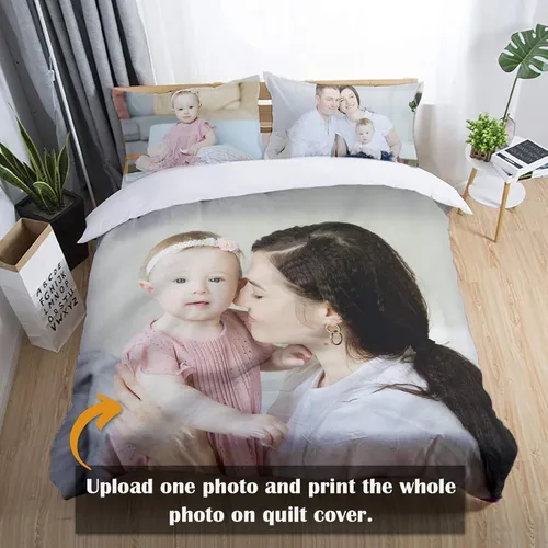 Miniatura 2 de Guf Juego de ropa de cama personalizada con foto, juego de funda de edredón personalizada de 3 piezas, funda de edredón personalizada con texto