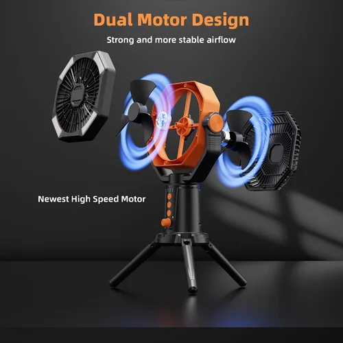 Miniatura 5 de MORIKO Trípode de ventiladores de mesa, 20000 mAh, recargable, funciona con pilas, ventilador portátil para tienda de campaña con linterna LED
