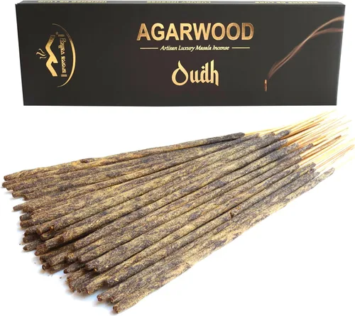 Varillas de incienso Oud de madera de agar - Incienso artesanal Masala de lujo - Varillas extra gruesas de combustión prolongada (75 minutos) -