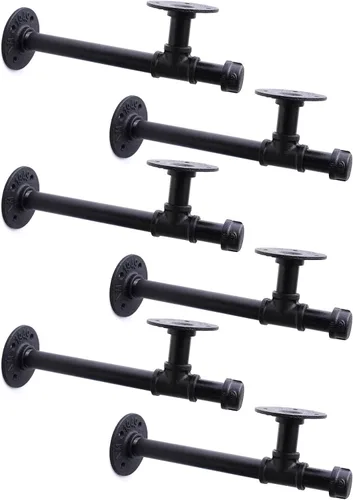 Miniatura 9 de Soportes de estante de tubo industrial de 3/4", soportes de estantería DIY de hierro negro montados en pared para colgar, soportes de tubería