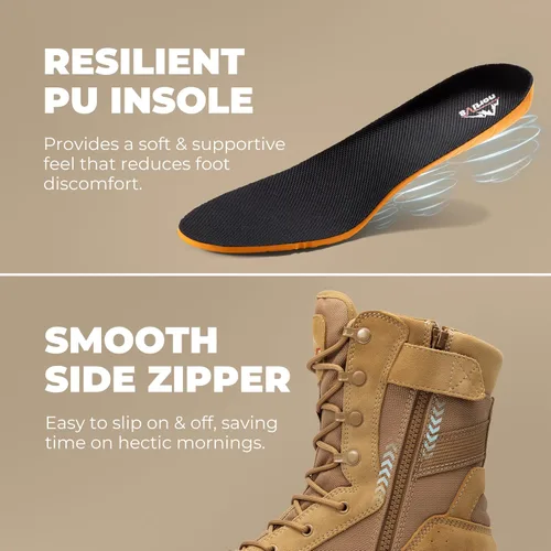 Miniatura 8 de NORTIV 8 Peakforce-Nano - Botas de trabajo para hombre con puntera compuesta de 8 pulgadas, con cremallera lateral ligera ASTM F2412-24 y ASTM Coyote