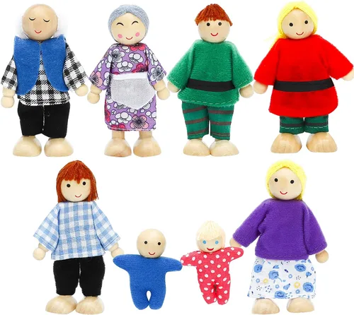 Miniatura 11 de ONEST Juego de 11 piezas de casa de muñecas de madera con mini figuras de familia, muñecas de madera, accesorios de juego de simulación para casa
