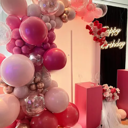 Miniatura 4 de Globos de color rosa intenso y oro rosa, 60 globos rosa pastel, globos de confeti de oro rosa metálico de 12 pulgadas, globo de látex rojo rosa