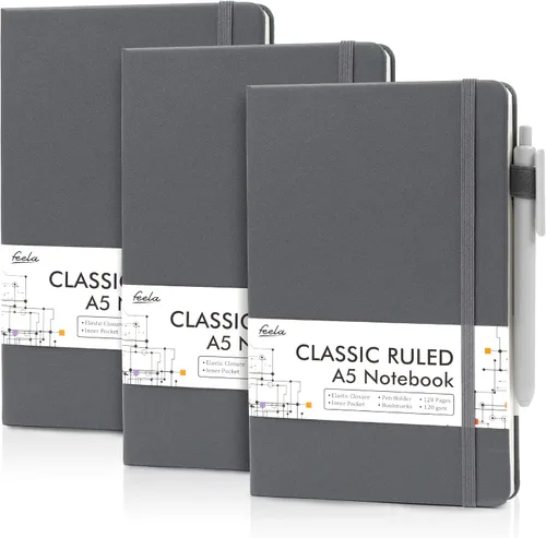 Miniatura 19 de feela Paquete de 3 Cuadernos Diarios a Granel, Cuaderno de Tapa Dura Clásico con Rayas Rayado Diarios con Soporte para Bolígrafo para Mujeres Niñas