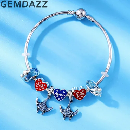 Miniatura 3 de Juego de dijes de océano, pulsera de plata de ley 925 con diseño de mantarrayas y dije calado en el centro de atención, regalo