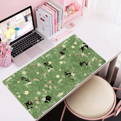 Miniatura 7 de Tapete de Escritorio Verde XL Gato Lindo Planta Genial Almohadilla de Escritorio Tapete de Teclado Kawaii Gato Negro Flor Mousepad Tapete de B-cat