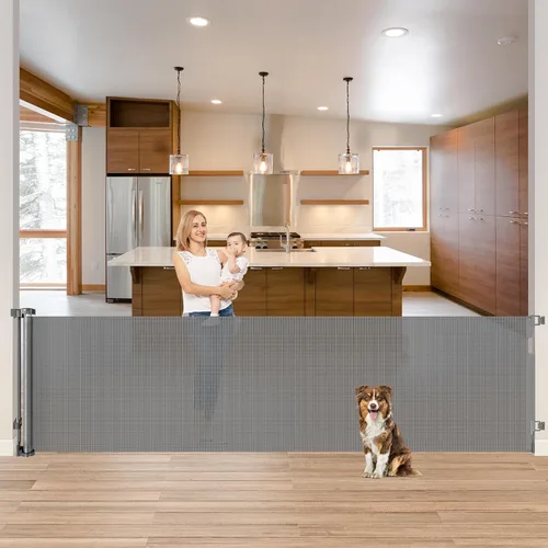 Miniatura 13 de Puerta de Bebé Retráctil Extra Ancha de 85 Pulgadas para Interiores, Puerta de Bebé Extra Larga para Exteriores, Puerta Extra Grande para Perros