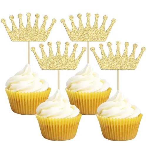 Miniatura 10 de Gyufise 24 piezas de decoración para cupcakes de primer cumpleaños, corona con purpurina, para baby shower, 1er cumpleaños, decoración de tartas
