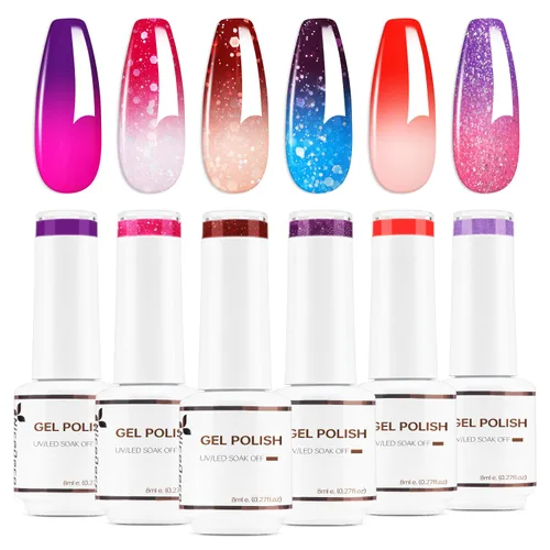 Miniatura 13 de Nicedeco Esmalte de uñas de gel sin hema, 6 colores, sin crueldad, vegano, rojo, borgoña, rojo, brillante, esmalte de uñas en gel para manicura