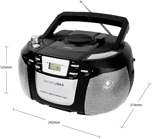 Miniatura 3 de HANNLOMAX HX-331CD Reproductor portátil de CD/MP3, radio AM/FM, pantalla LCD, conector para auriculares, fuente de alimentación dual AC/DC.