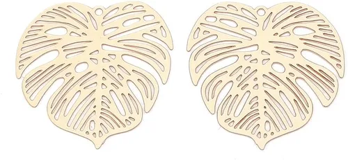 Miniatura 16 de Beadthoven - Colgantes de filigrana dorada clara, adornos de metal grabados, dijes de conector hueco para aretes, collares, accesorios para hacer