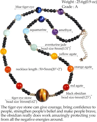 Miniatura 4 de Jewever Collares de cuentas de 7 chakras con ojo de tigre para mujer, cristales curativos de obsidiana y piedras preciosas de reiki, piedra