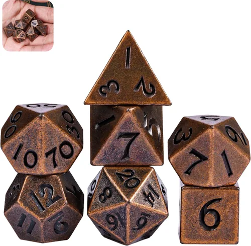 Miniatura 16 de UDIXI Juego de dados de metal de 7 troqueles, juego de dados poliédricos DND para juegos de rol y otros juegos de mesa (cobre antiguo)