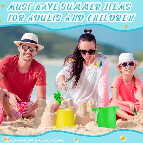 Miniatura 5 de Didaey Cubos y palas de playa de 7.5 pulgadas, cubos de arena de plástico, palas de arena de construcción de castillos para niños y niñas, juguetes