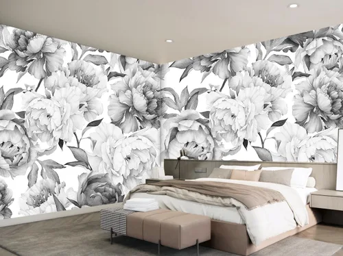 Miniatura 26 de MFWFM - Papel tapiz de peonías grises con diseño floral de acuarela para guardería (no se despega y pega)
