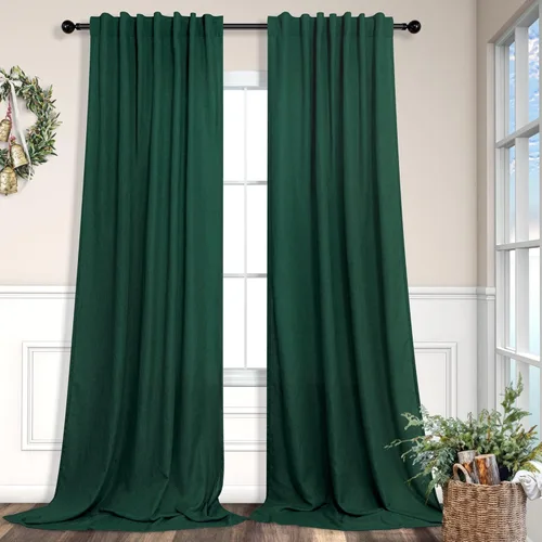 Miniatura 88 de Cortinas de lino azul de 84 pulgadas de largo para sala de estar; juego de 2 paneles con lengüeta trasera; cortinas con dobladillo para barra; Azul