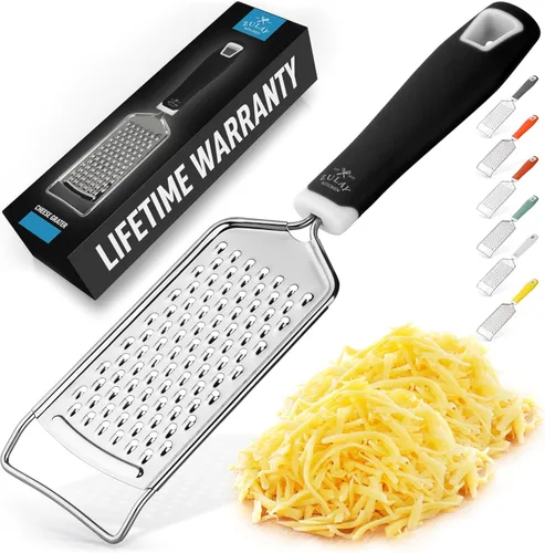 Zulay Kitchen Rallador profesional de queso de acero inoxidable – Rallador de limón de metal duradero a prueba de óxido con mango – Rallador plano