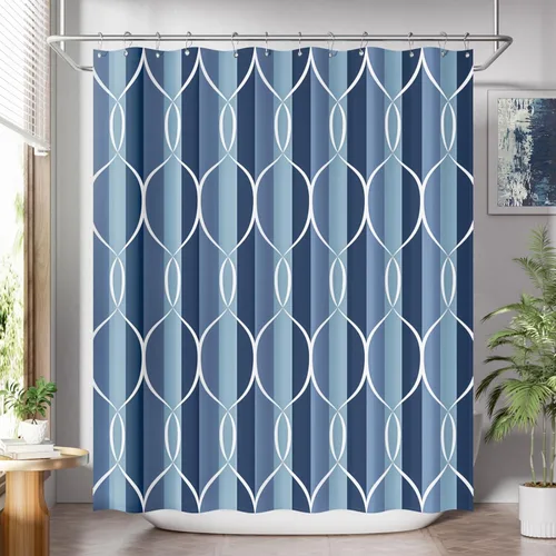 AmazerBath Cortina de ducha azul, juegos de cortinas de ducha geométricas de tela con 12 ganchos para cortina de ducha, cortinas de ducha de Rayas