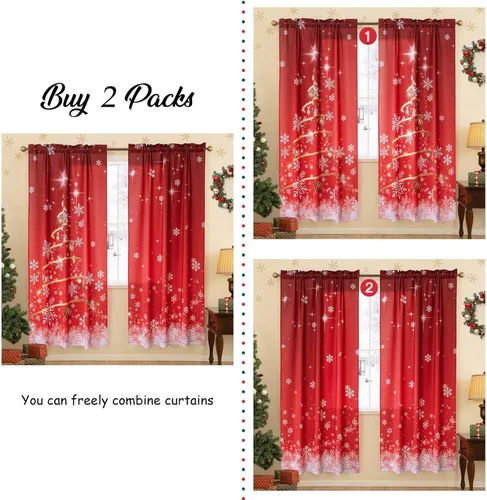 Miniatura 3 de MikiUp Cortinas de Navidad con copos de nieve para dormitorio, cortinas de Navidad degradadas de 63 pulgadas de largo, para oscurecer la habitación