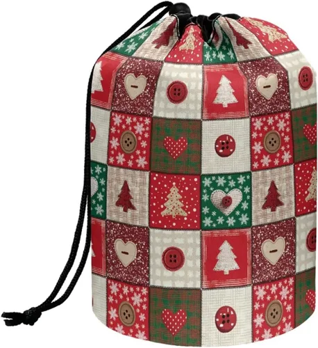Miniatura 19 de Poceacles Bolsa de maquillaje con cordón, estuche portátil para cosméticos, bolsa de aseo de viaje, organizador de barril, bolsa de almacenamiento